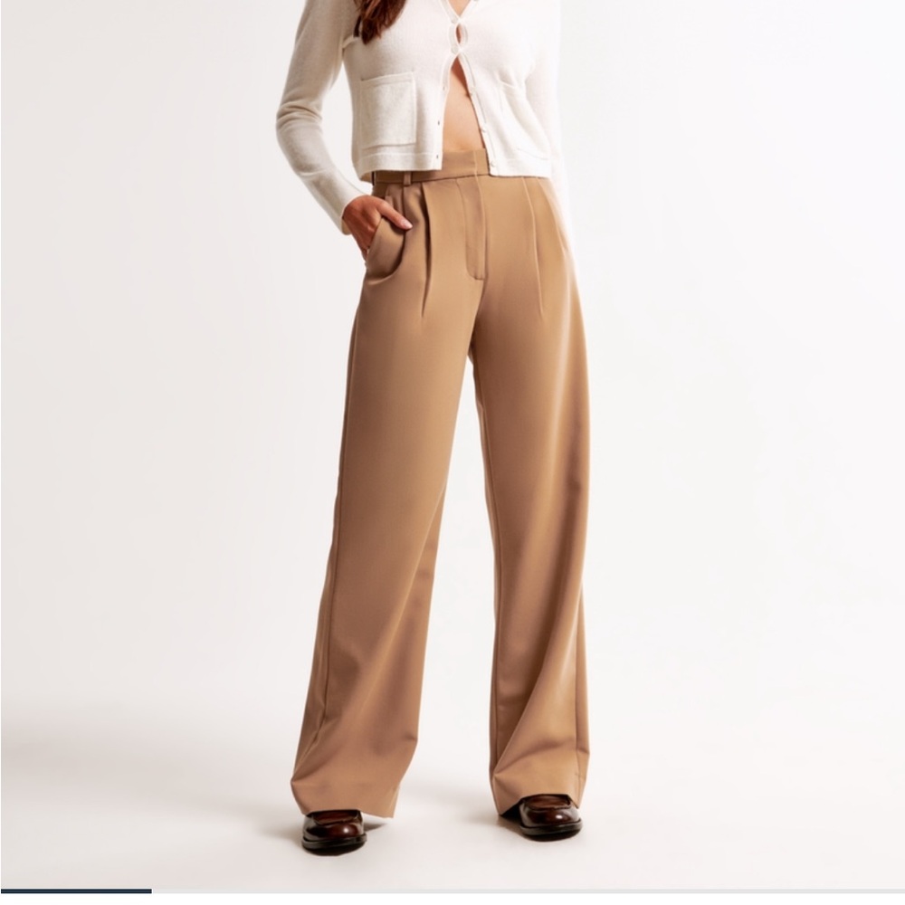 Abercrombie & Fitch Relaxed Wide-Leg Trousers in Tan